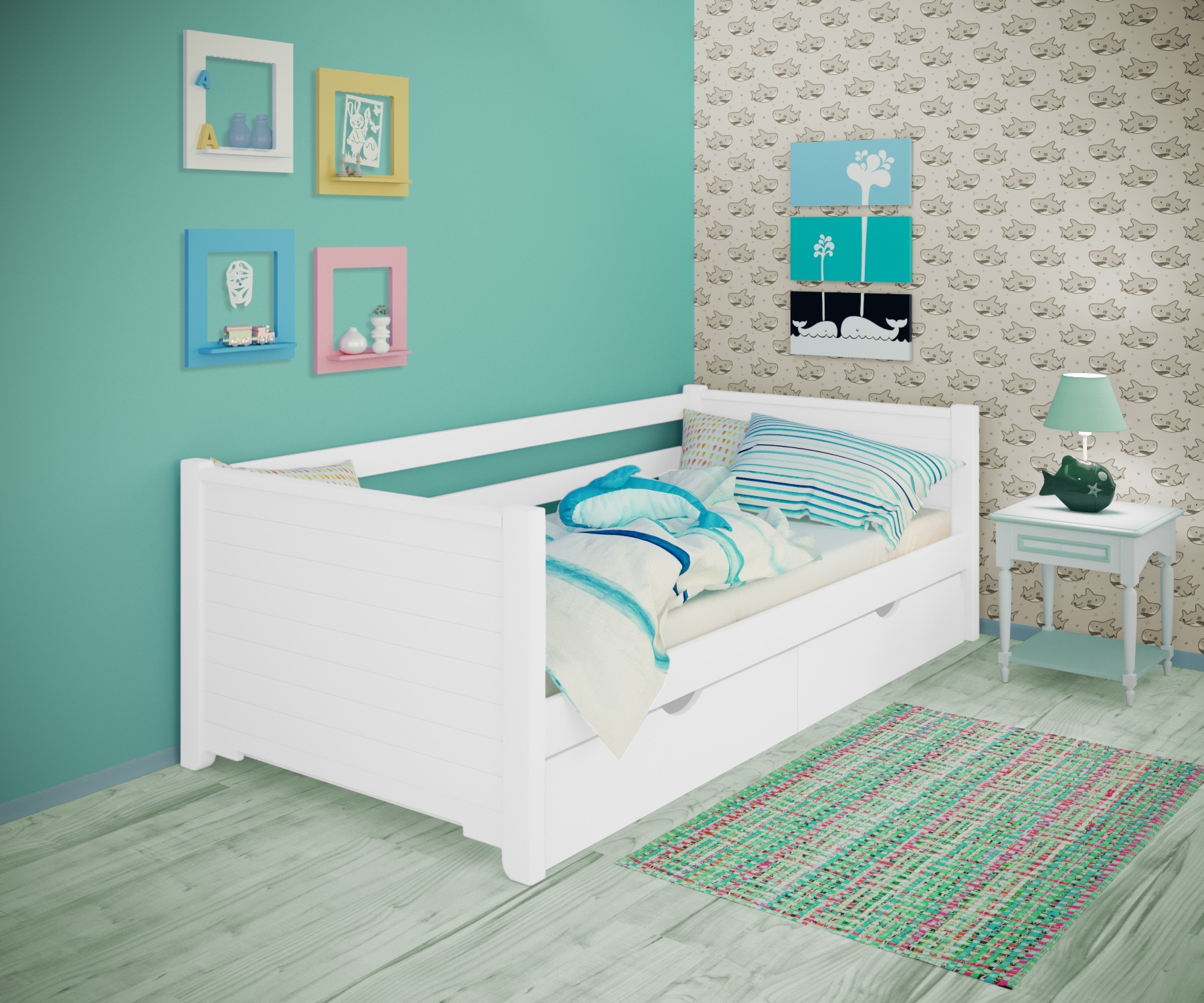 

Кровать односпальная тахта RainbowDream Фиронни 80х190 см белый массив ольхи, с ящиками
