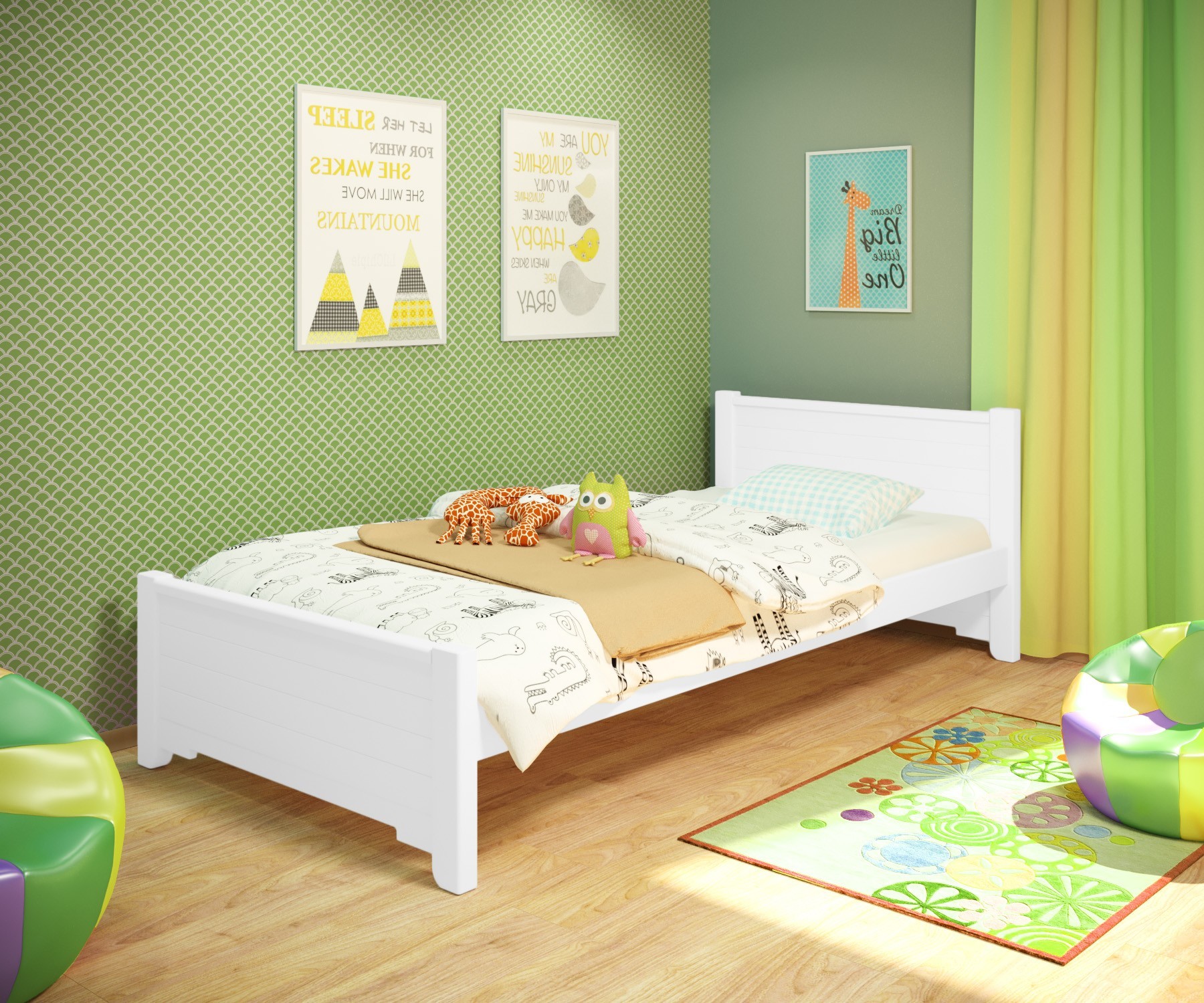 

Кровать односпальная RainbowDream Фиронни 80х190 см белый массив ольхи, без ящиков