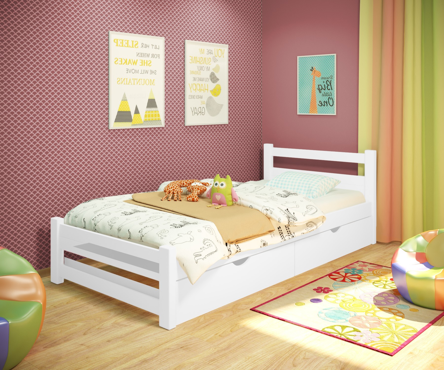 

Кровать односпальная RainbowDream Филипп 80х200 см белый массив ольхи, с ящиками