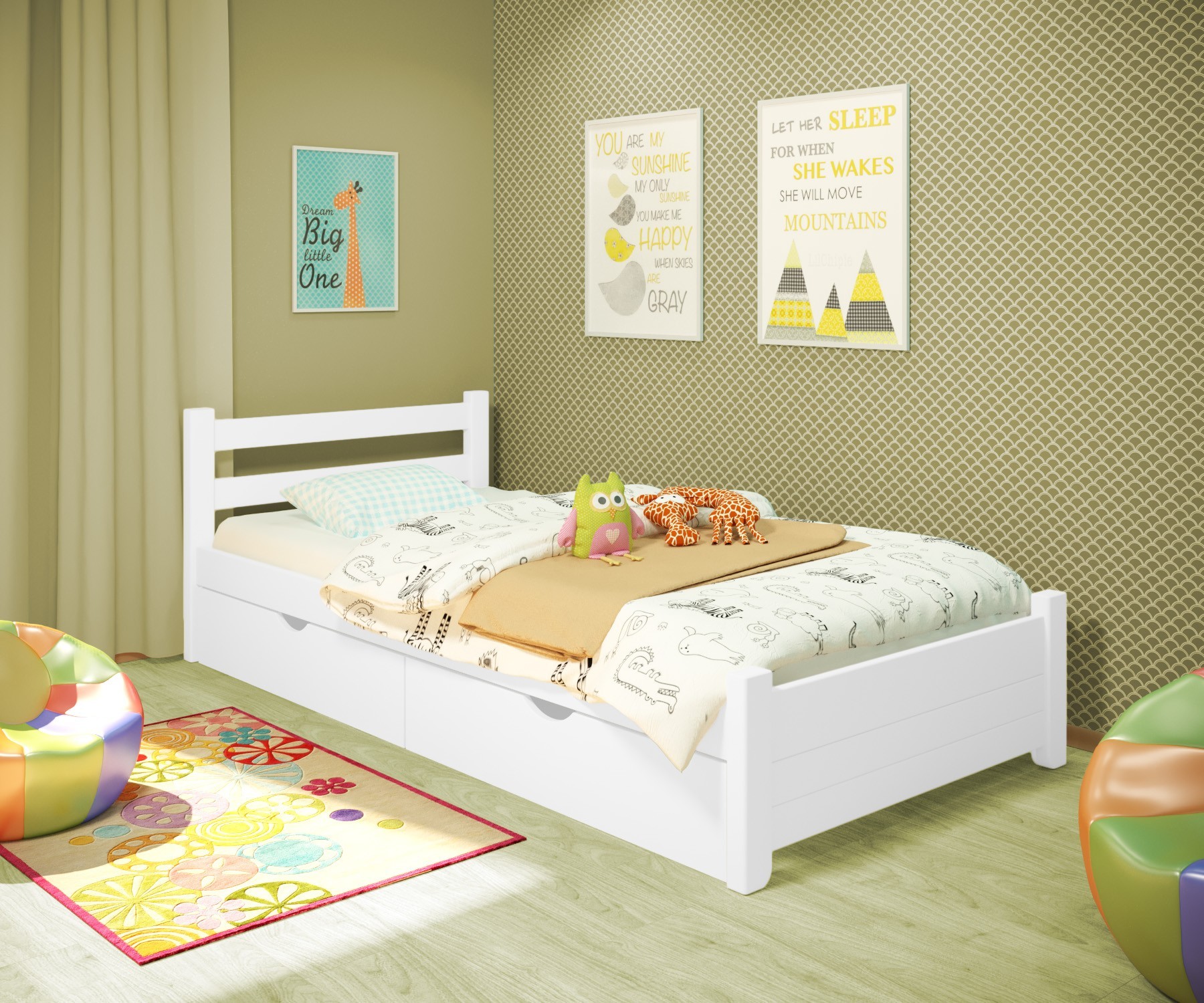 

Кровать односпальная RainbowDream Маркус 80х200 см белый массив ольхи, с ящиками