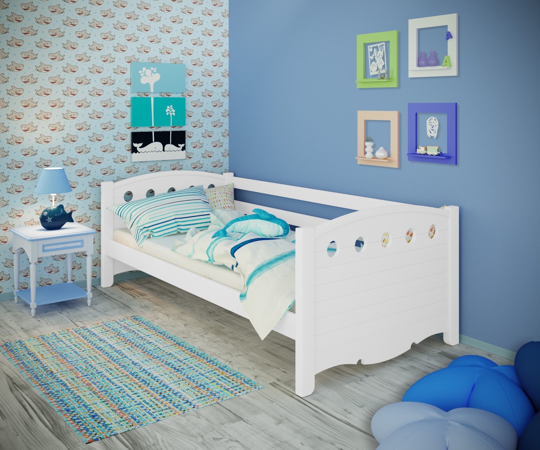 

Кровать односпальная тахта RainbowDream Анри 80х190 см белый массив ольхи, без ящиков