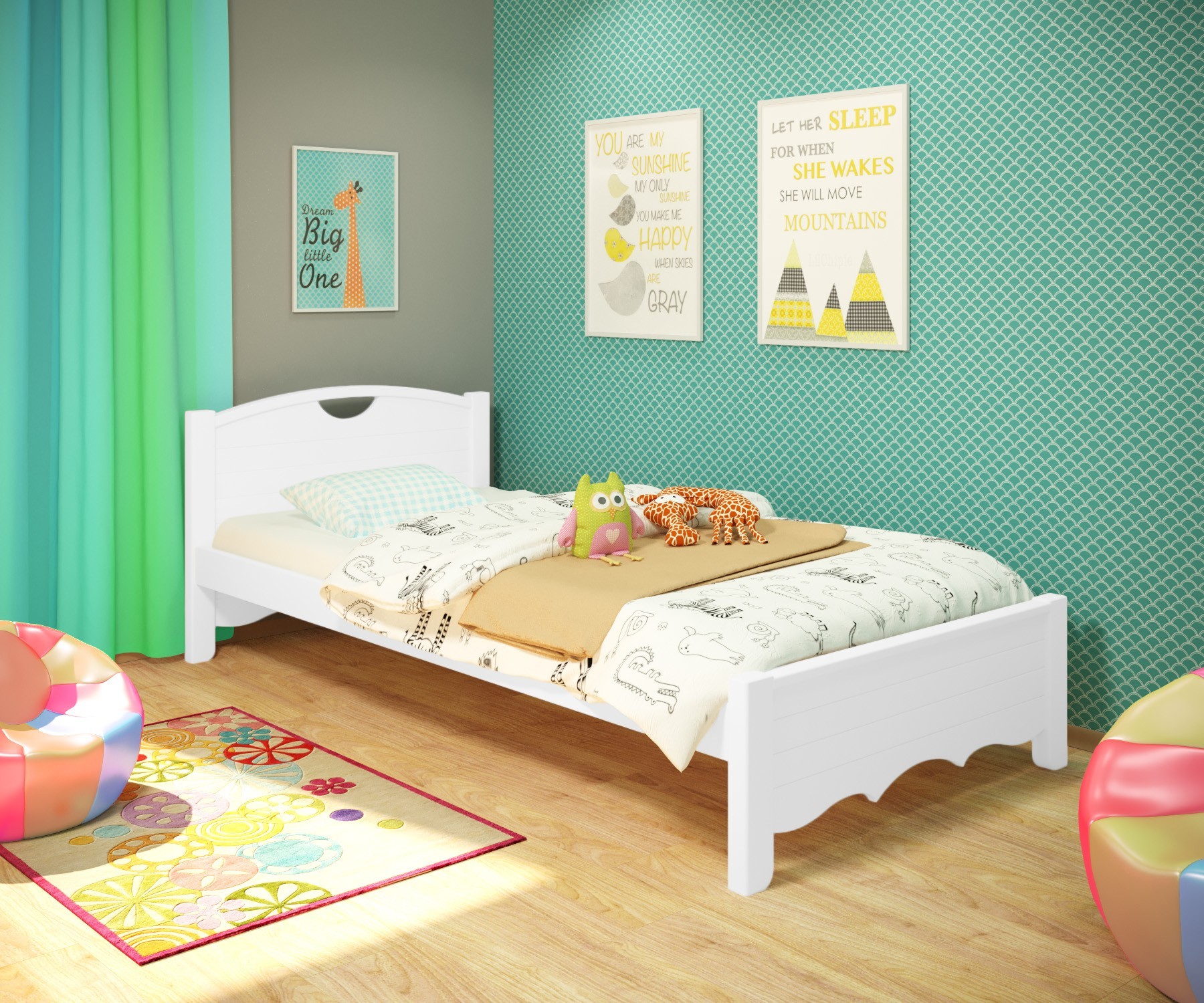 

Кровать односпальная RainbowDream Дженни 80х190 см белый массив ольхи, без ящиков