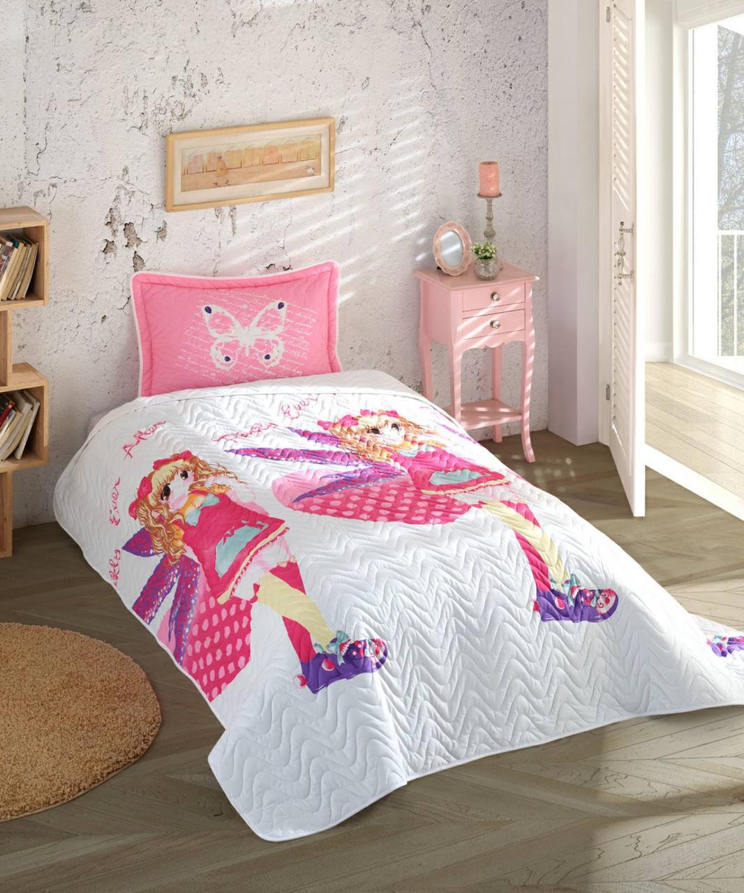

Покрывало детское/подростковое стеганое 180*240 с наволочкой 50х70 Aran CLASY PINKY