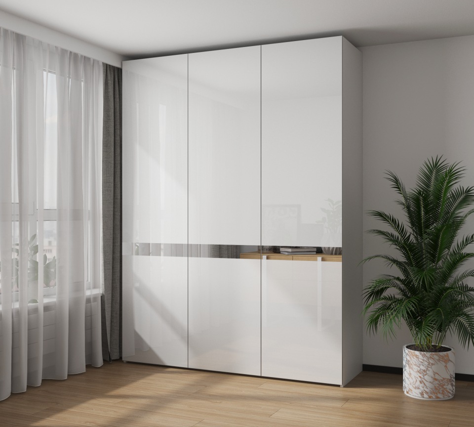 

Шкаф VitalMebli Line 160-1 трехдверный 1600х560х2400 мм Белый корпус + двери Lacobel с вставкой зеркало