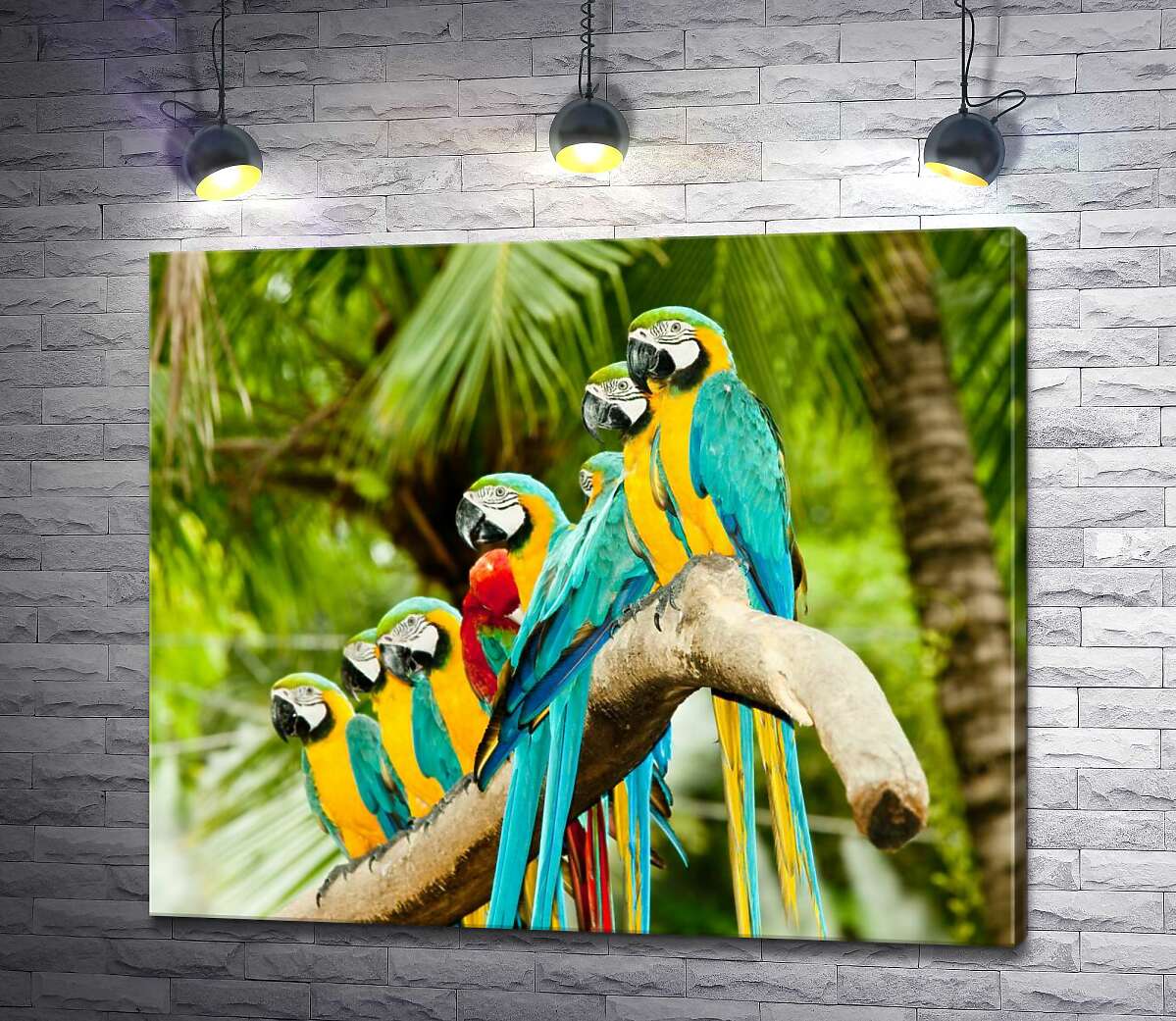 

Картина ArtPoster Цветной узор из попугаев ара, которые отдыхают на ветке 130x109 см Модуль №1