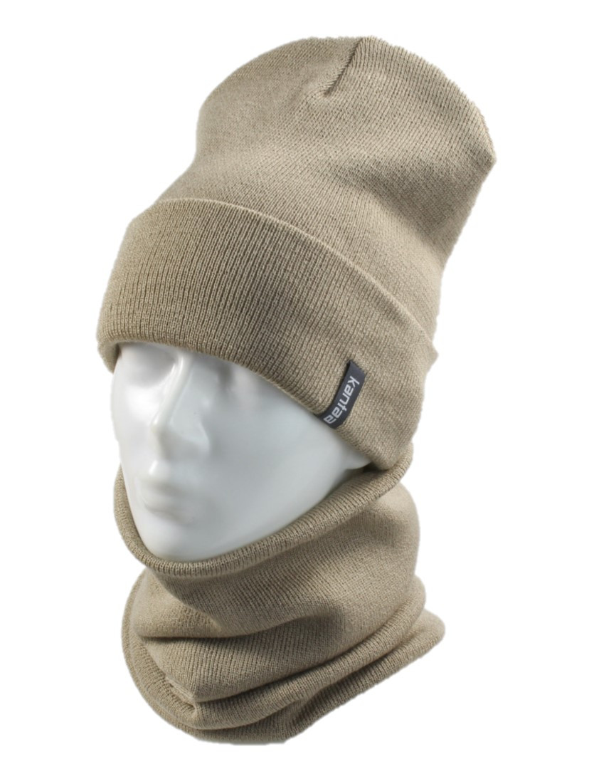 

Вязаная шапка КАНТА Fashion Hat с Buff снуд унисекс 57-58 Бежевый (OC-098)