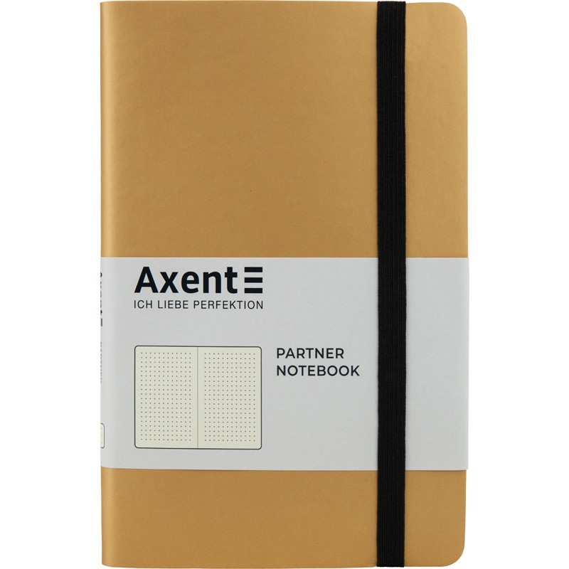 

Книга записная PartnerSoft 125х195мм 96л в точку мягкая обложка из термо PU золотая Axent