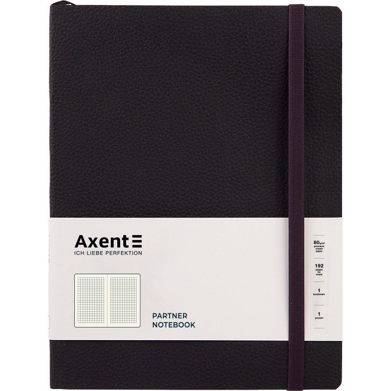 

Книга записная Partner Soft L 19х25см 96л в клетку Чёрная Гибкая обложка Axent