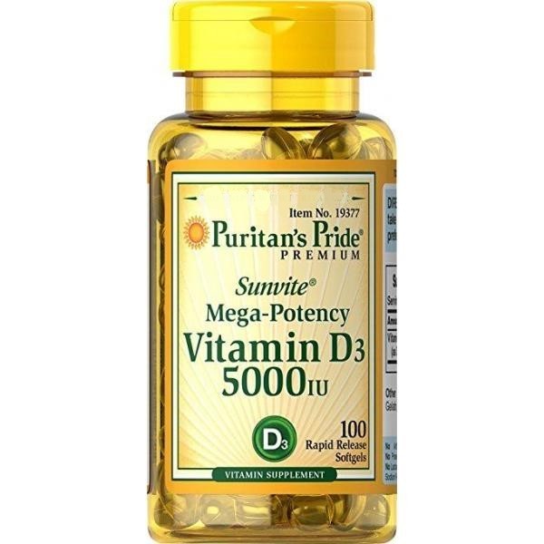 

Витамины Puritans Pride Vitamin D-3 125mcg 5000 IU Sunvite Mega Potency 200 tabs