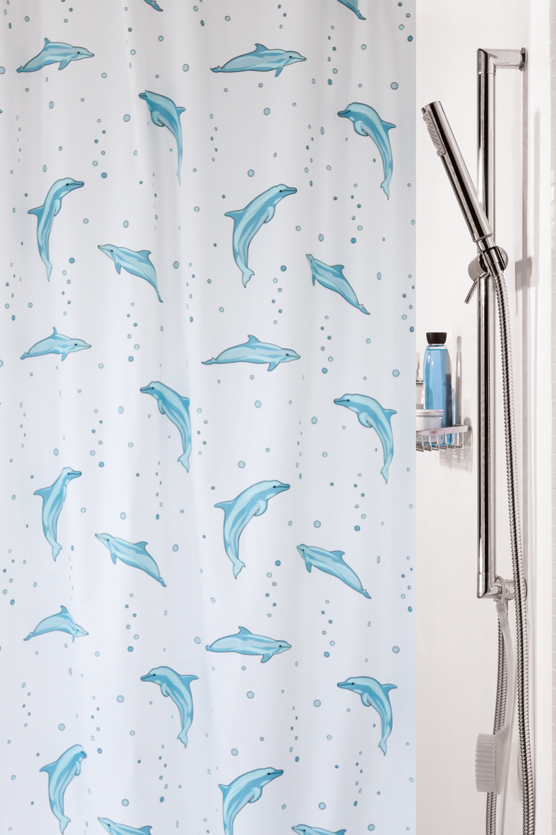

Шторка для ванной Spirella Peva Dolphins + кольца 180х200 (7610583054432)