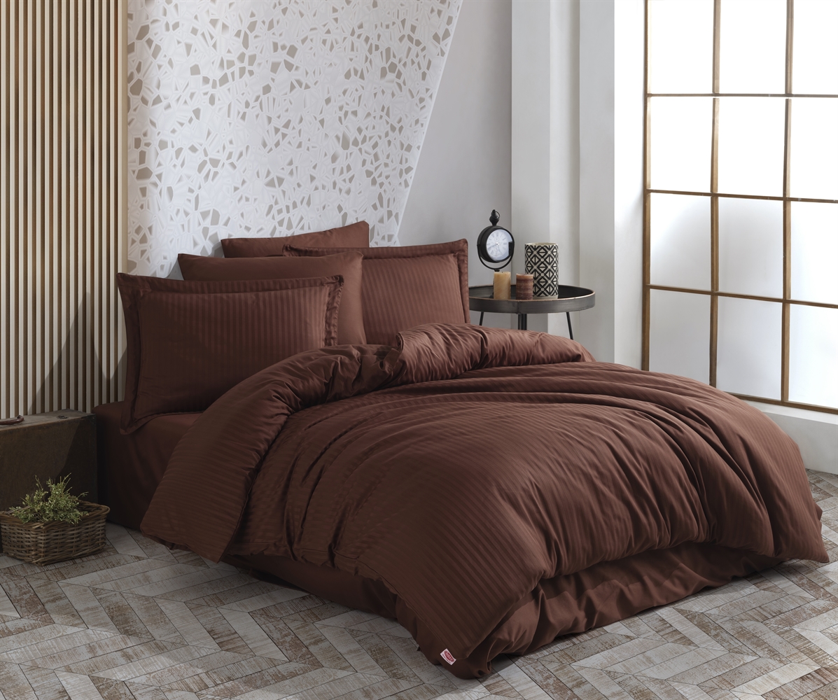 

Евро комплект постельного белья HOBBY Exclusive Sateen Diamond Cizgili шоколадный 200*220
