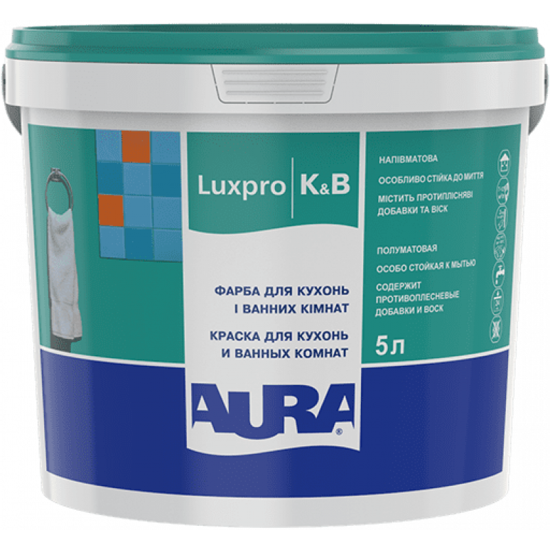 

Краска для стен Aura Kitchen&Bath влагостойкая моющаяся полуматовая 5л
