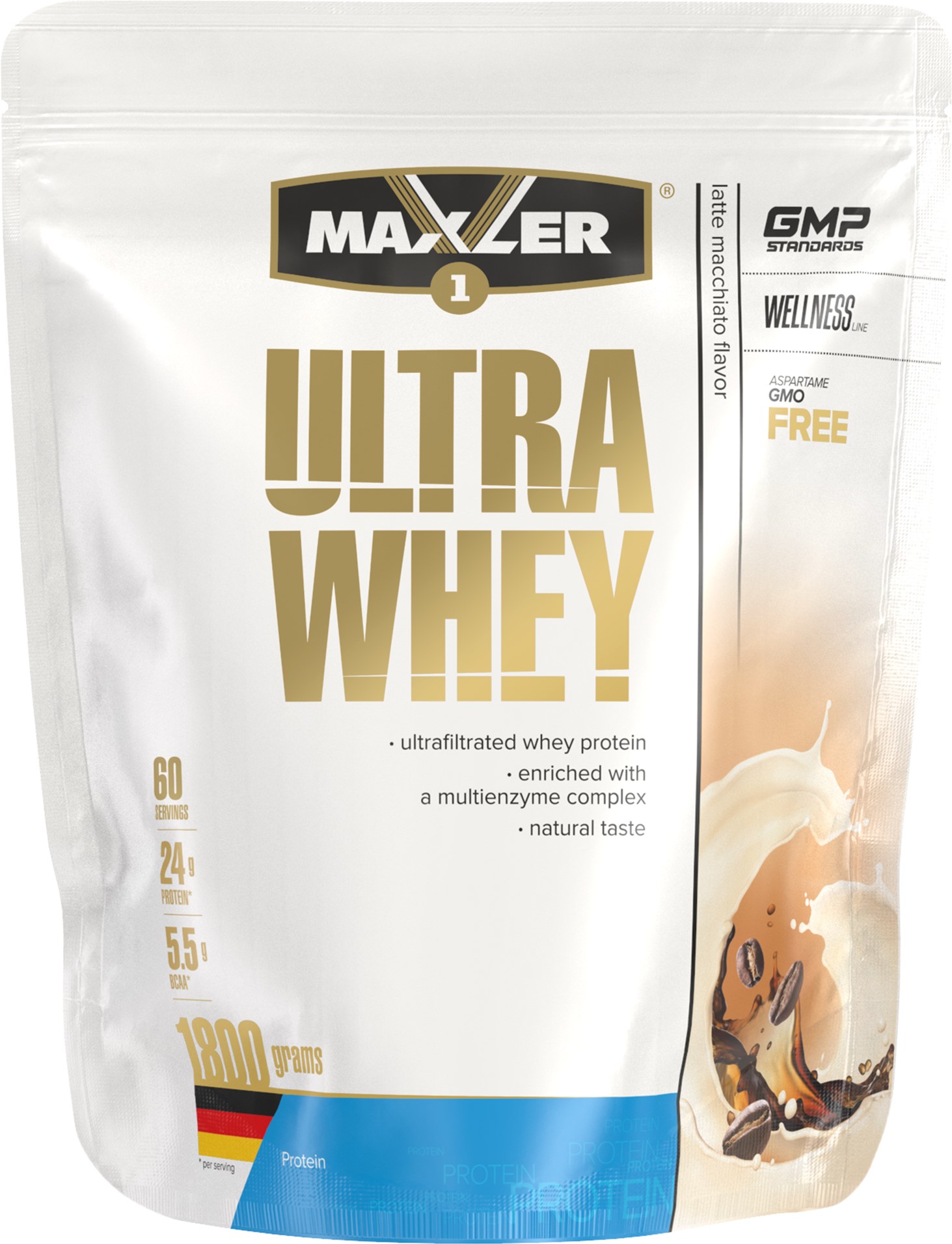 

Сывороточный протеин Maxler Ultra Whey 1800 г в пакете со вкусом Латте макиатто (4260122320899)