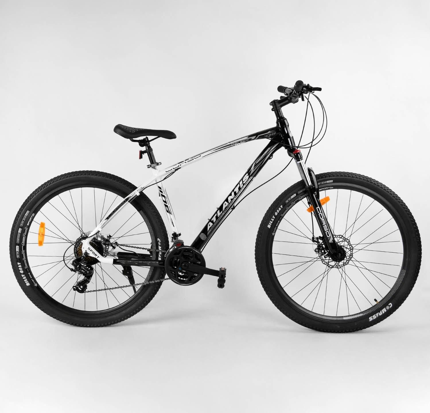 

Велосипед Спортивный CORSO «Atlantis» 29" дюймов 64503 рама алюминиевая, оборудование Shimano, Белый с черным