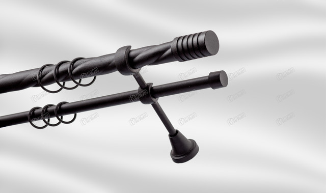 

Карниз для шторы PLASTIDEA металлический двойной витой диаметр 25-16 мм. с крючками Чёрный Цилиндр 240 см.