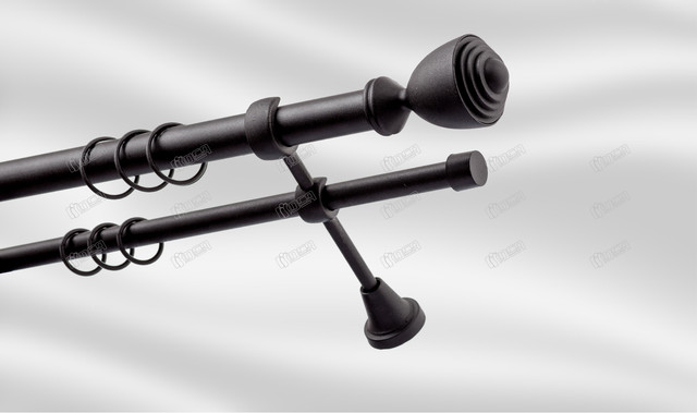 

Карниз для шторы PLASTIDEA металлический двойной диаметр 25-16 мм. с крючками Чёрный Палацио 240 см.