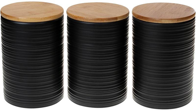 

Набор 3 керамические банки Lines Black Style 800мл с бамбуковыми крышками (BD-304-922)