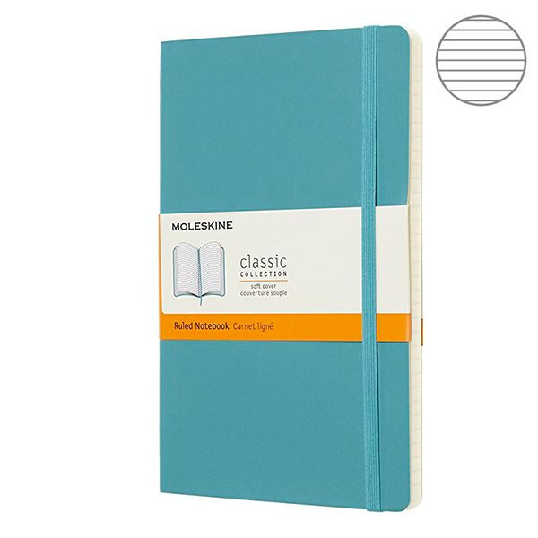 

Записная книга Moleskine Classic 13 x 21 см линия 192 стр мягкая обложка Голубой океан (QP616B35)