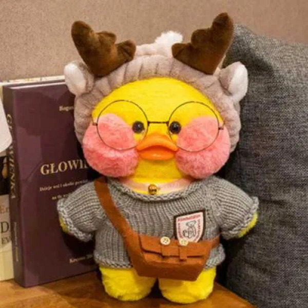 

Мягкая игрушка Плюшевая Лалафанфан Уточка Lalafanfan Duck в одежде 33 см желтый рожки