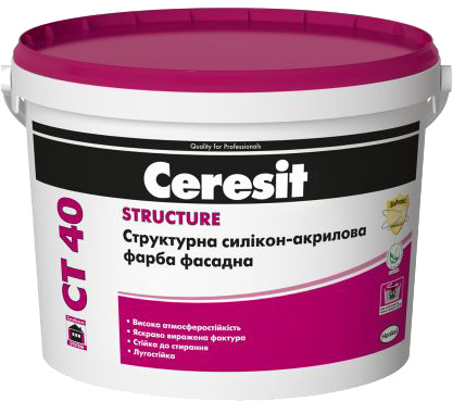 

Строительная краска Ceresit СТ-40 акриловая структурная 10 л Белая (IG305000)