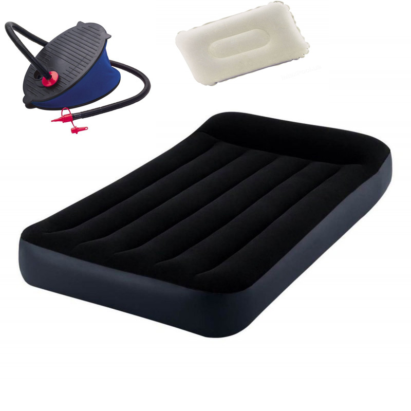 

Одноместный надувной матрас с ножным насосом и подушкой Intex 64141-8 Pillow Rest Classic 99 x 191 x 25 см Черный (RT-64141-8)