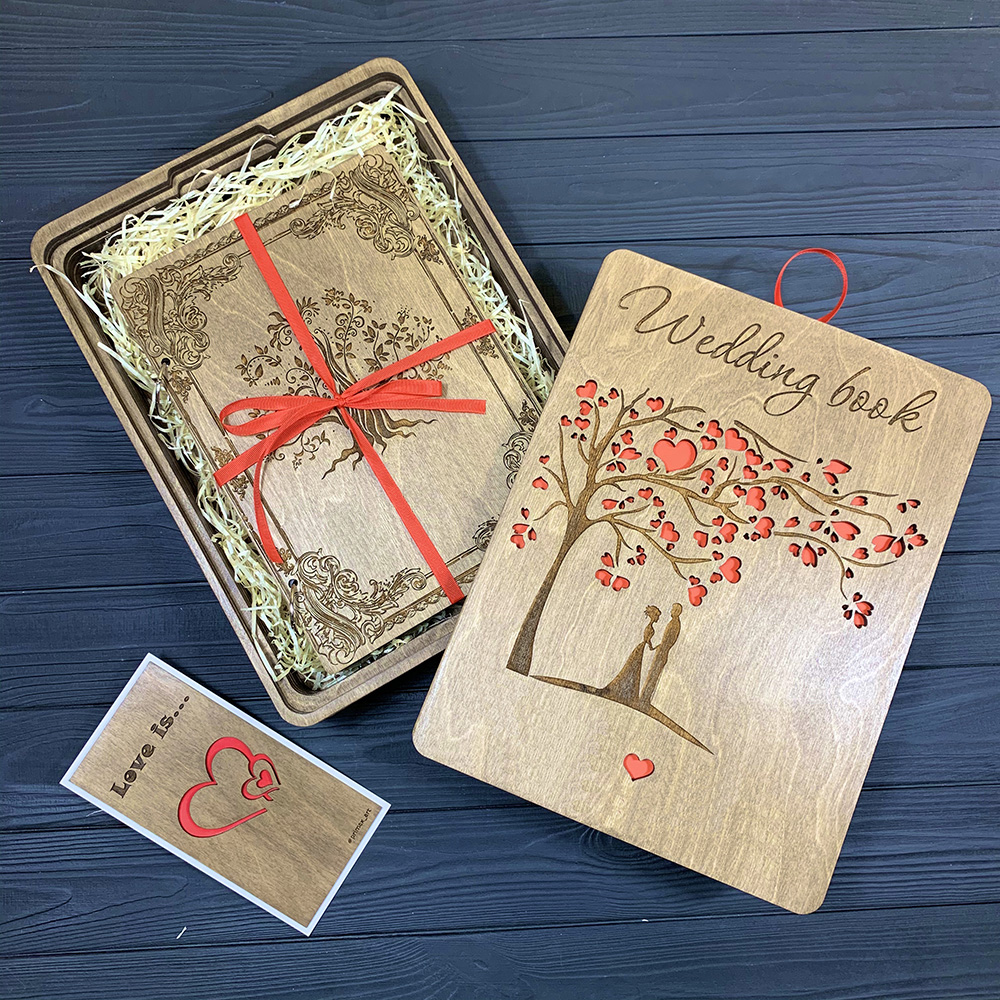 

Подарочный набор премиум-класса с фотоальбомом «Wedding book» в деревянной обложке на 40 страниц 30×22 см на 100 фото + коробка, Primax-art