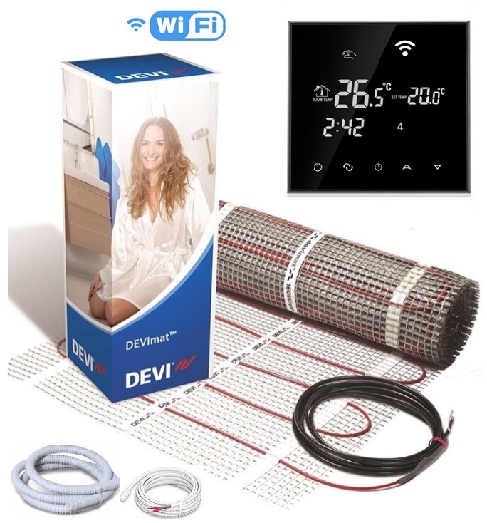 

Теплый пол DEVI двухжильный мат DTIR-150 3 м2 c программируемым сенсорным WiFi Black терморегулятором в комплекте(00759)