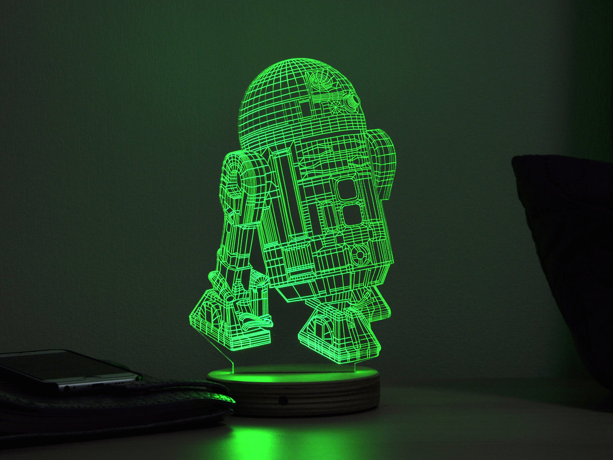 

3D светильник ночник "R2D2" RGB с пультом управления, Темное дерево, WOODPRESENT