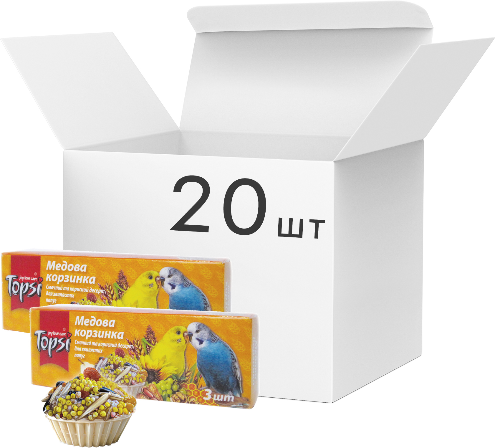 Акція на Упаковка лакомств для волнистых попугаев Topsi Медовая корзинка 45 г 20 шт (14820122208596) від Rozetka UA