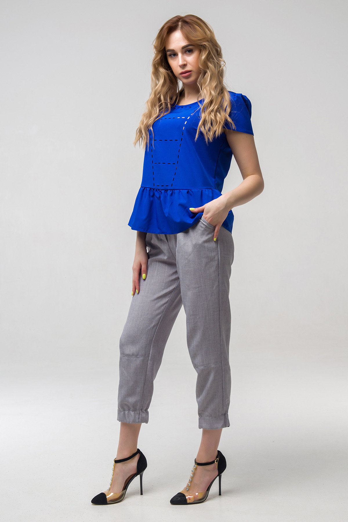 

Блуза FLFashion Мускари ПБМ 2246 с коротким рукавом 44 синяя