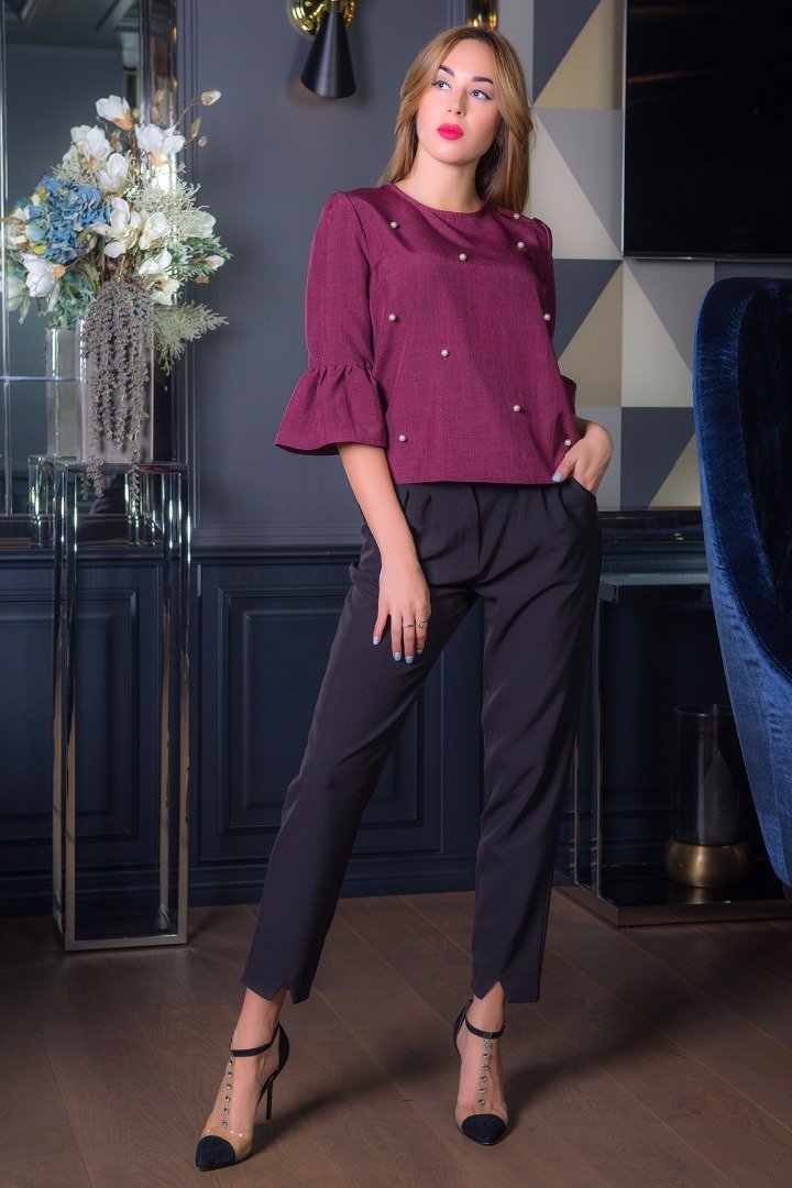 

Блуза FLFashion Бусинка БББ 0323 с рукавом 3/4 42 бордовая