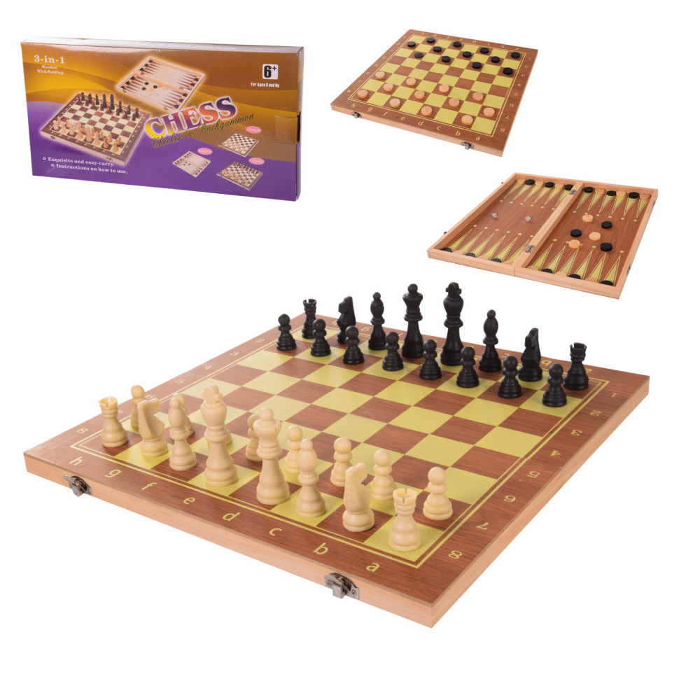 

Настольная игра Шахматы 624A 3 в1, шахматы, шашки, нарды, 39*39*2 см