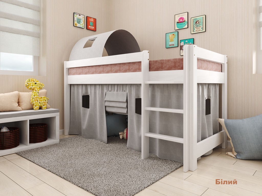 

Кровать-чердак из натурального дерева бук 90х200 см Адель серый текстиль без матраса Белый Арбор Древ