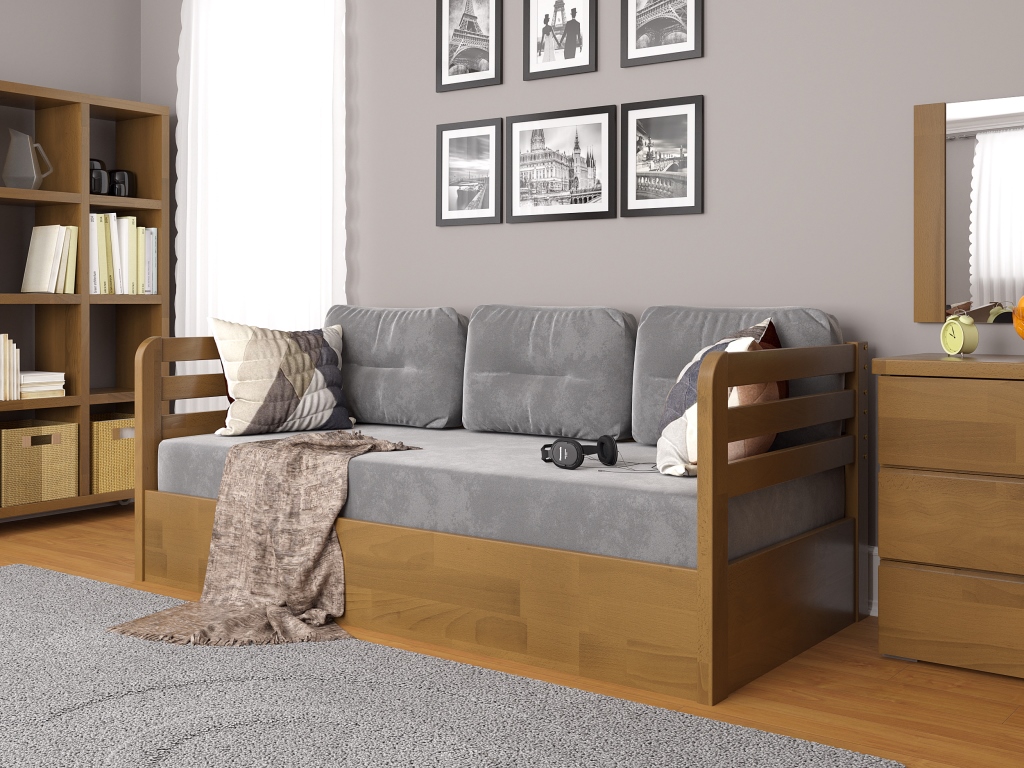 

Кровать из натурального дерева бук 90х200 см с подъемным механизмом Немо Люкс Орех Арбор Древ