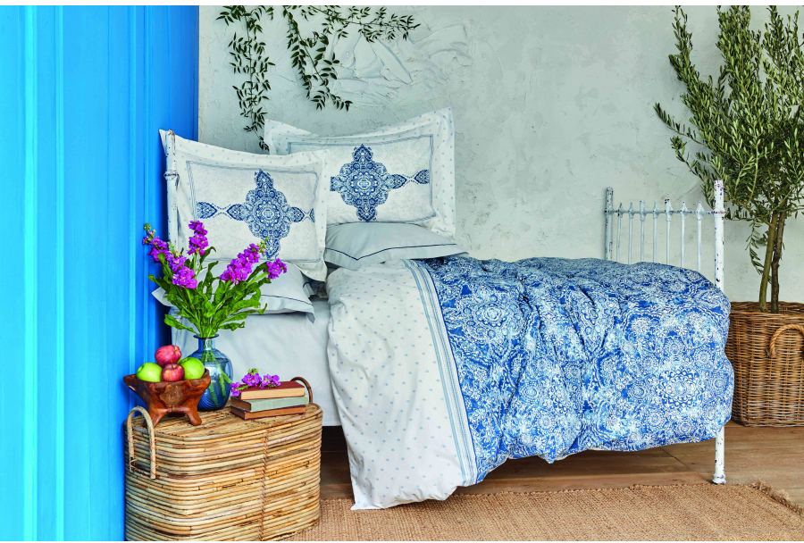 

Постельное белье Karaca Home ранфорс Perissa mavi 2020-2 голубой евро (svt-2000022245630)