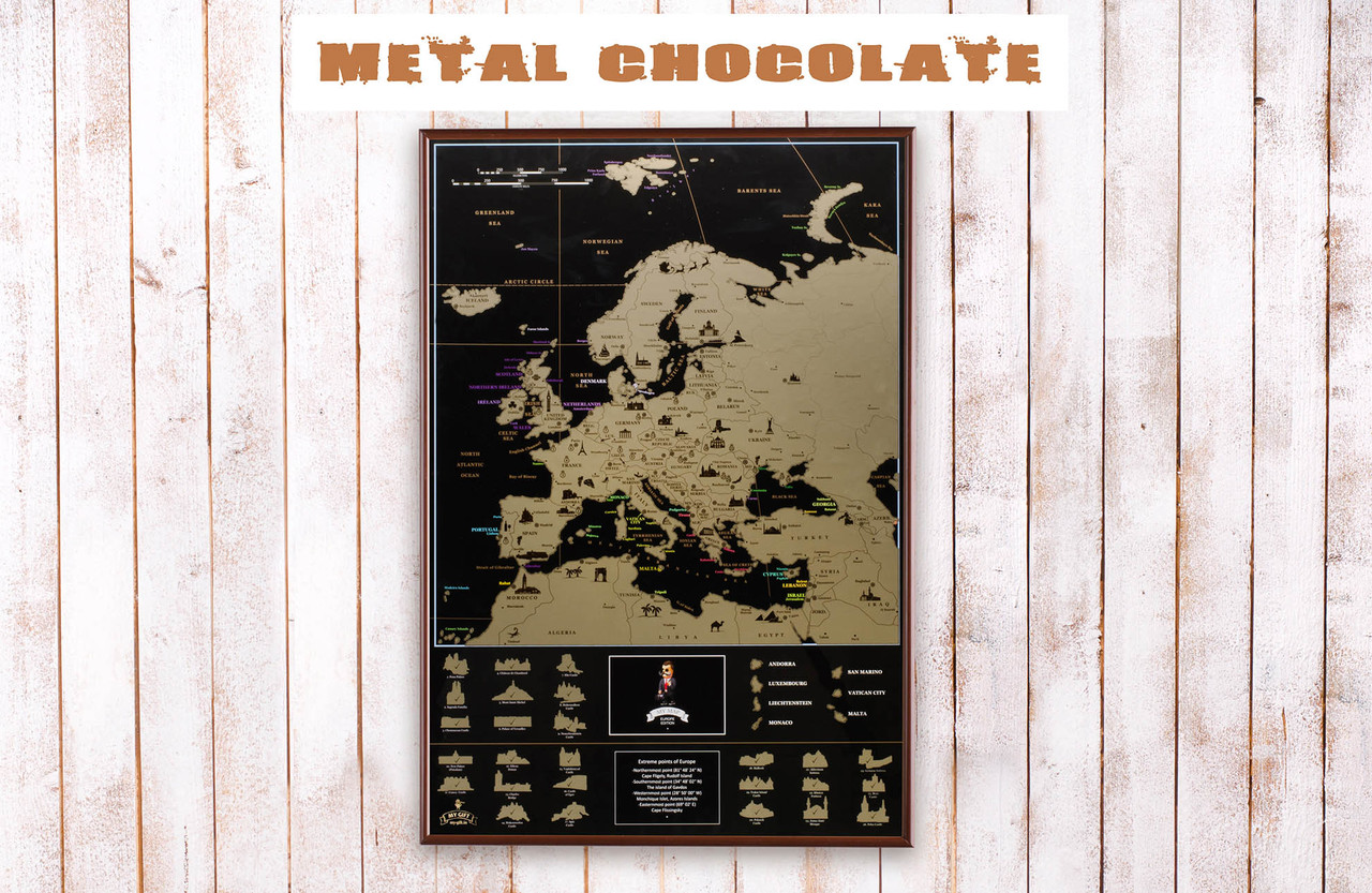 

Скретч карта MyMap Europe Edition в металлической раме Chocolate
