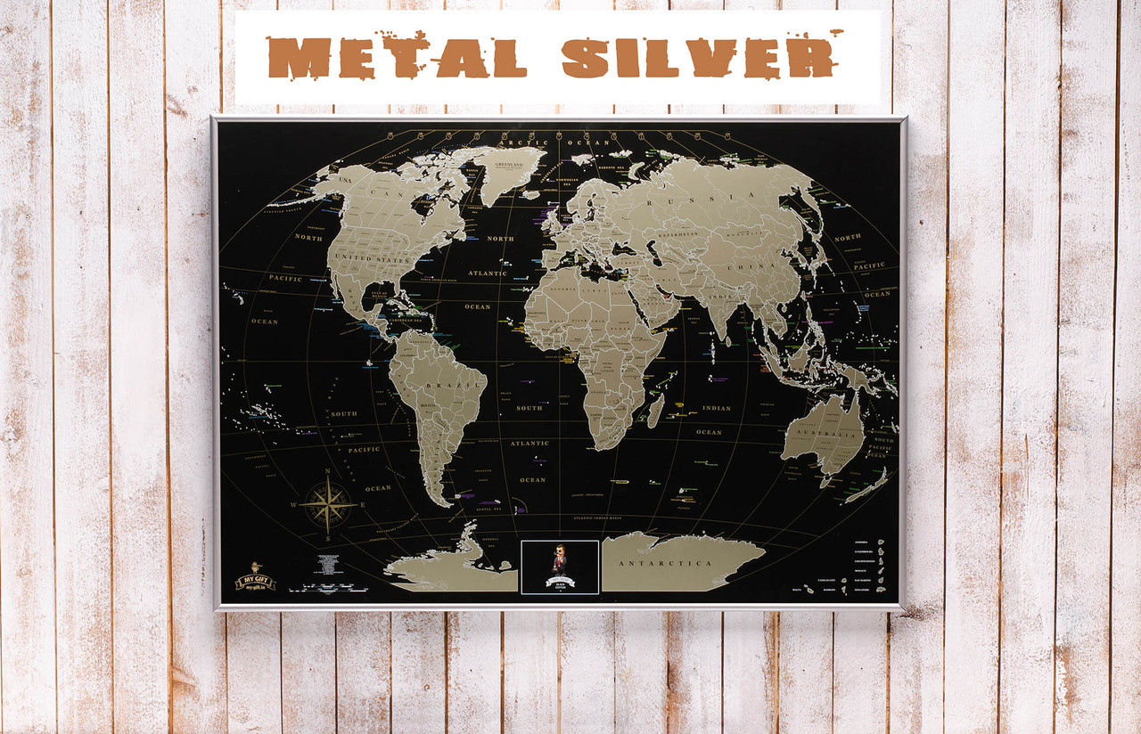 

Скретч карта MyMap Black Edition в металлической раме Silver