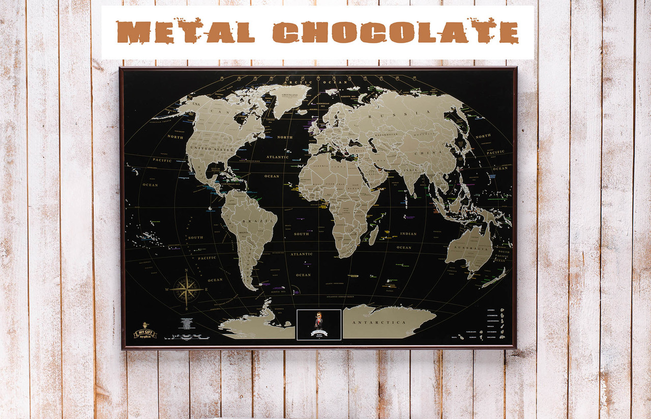 

Скретч карта MyMap Black Edition в металлической раме Chocolate