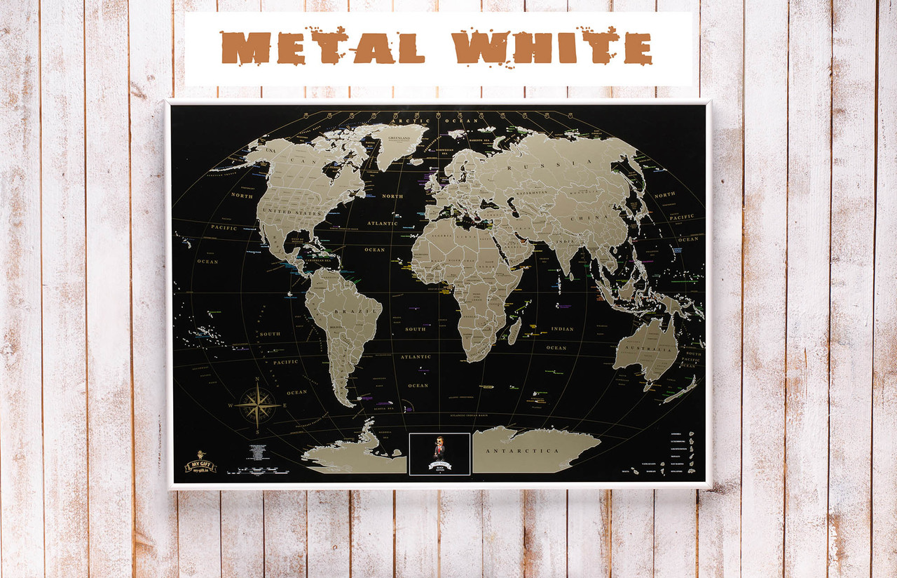 

Скретч карта MyMap Black Edition в металлической раме White