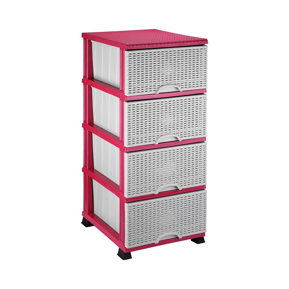 

Комод пластиковый Elif Plastik Ротанг 4 ящика розовый (0061)