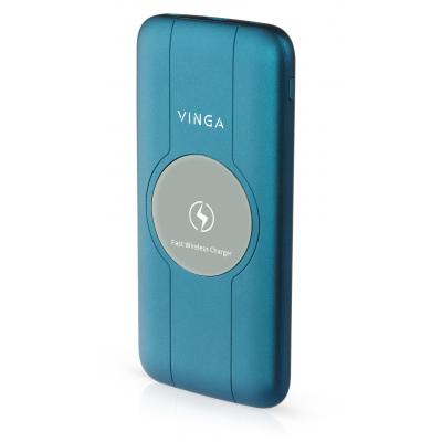 

УМБ Power bank портативное зарядное устройство Vinga 10000 mAh Wireless QC3.0 PD soft touch blue