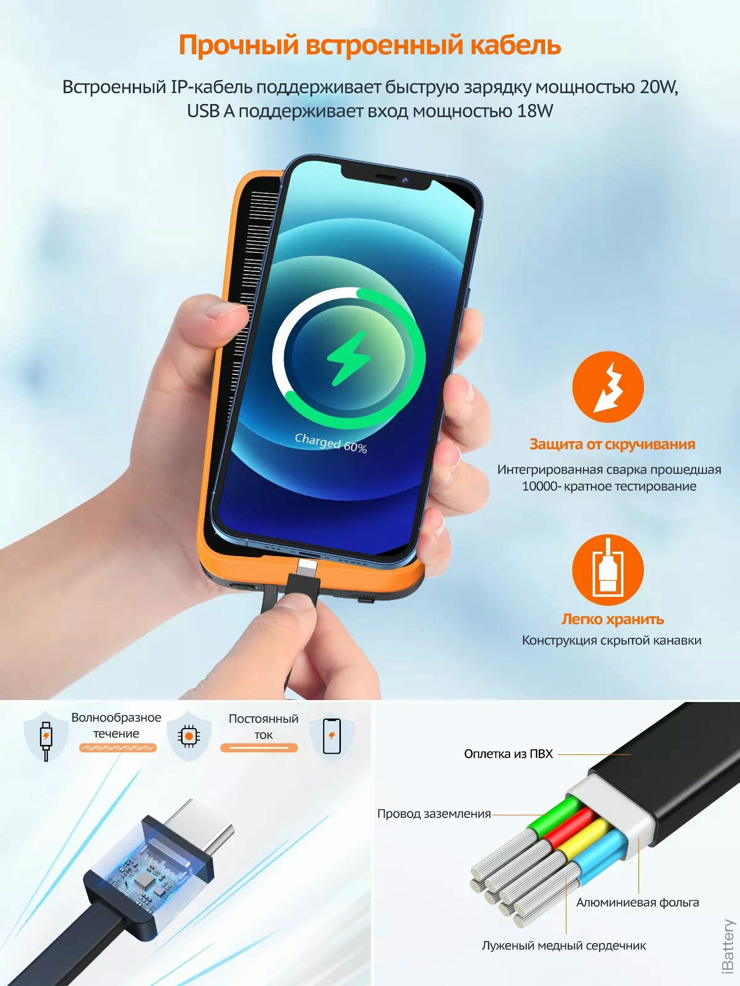 Солнечный Power Bank iBattery L3SW с беспроводной зарядкой QI 20000 mAh  orange со встроенными проводами – фото, отзывы, характеристики в  интернет-магазине ROZETKA от продавца: Cedrus | Купить в Украине: Киеве,  Харькове, Днепре,