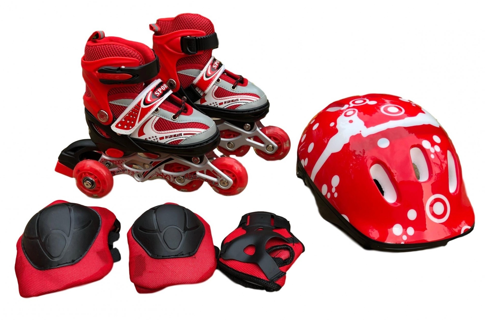 

Роликовые коньки с защитой In Lin Skate 129ATD набор с подсветкой колес (L 29-33) Красные