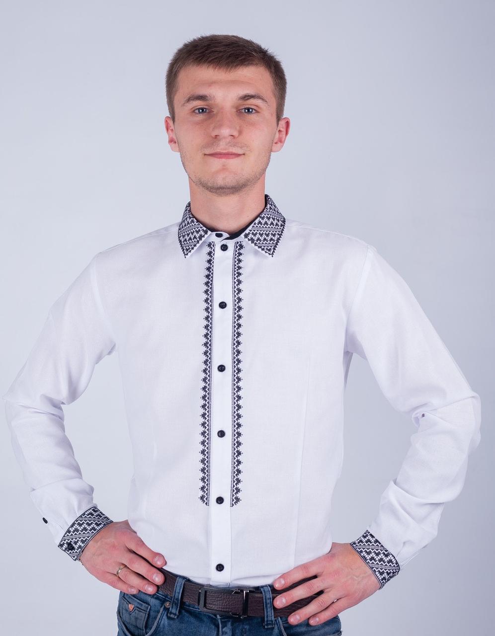 

Вишиванка чоловіча Olana 6569 білий з чорним офісна, Вишиванка чоловіча Olana 6569 білий з чорним офісна 40