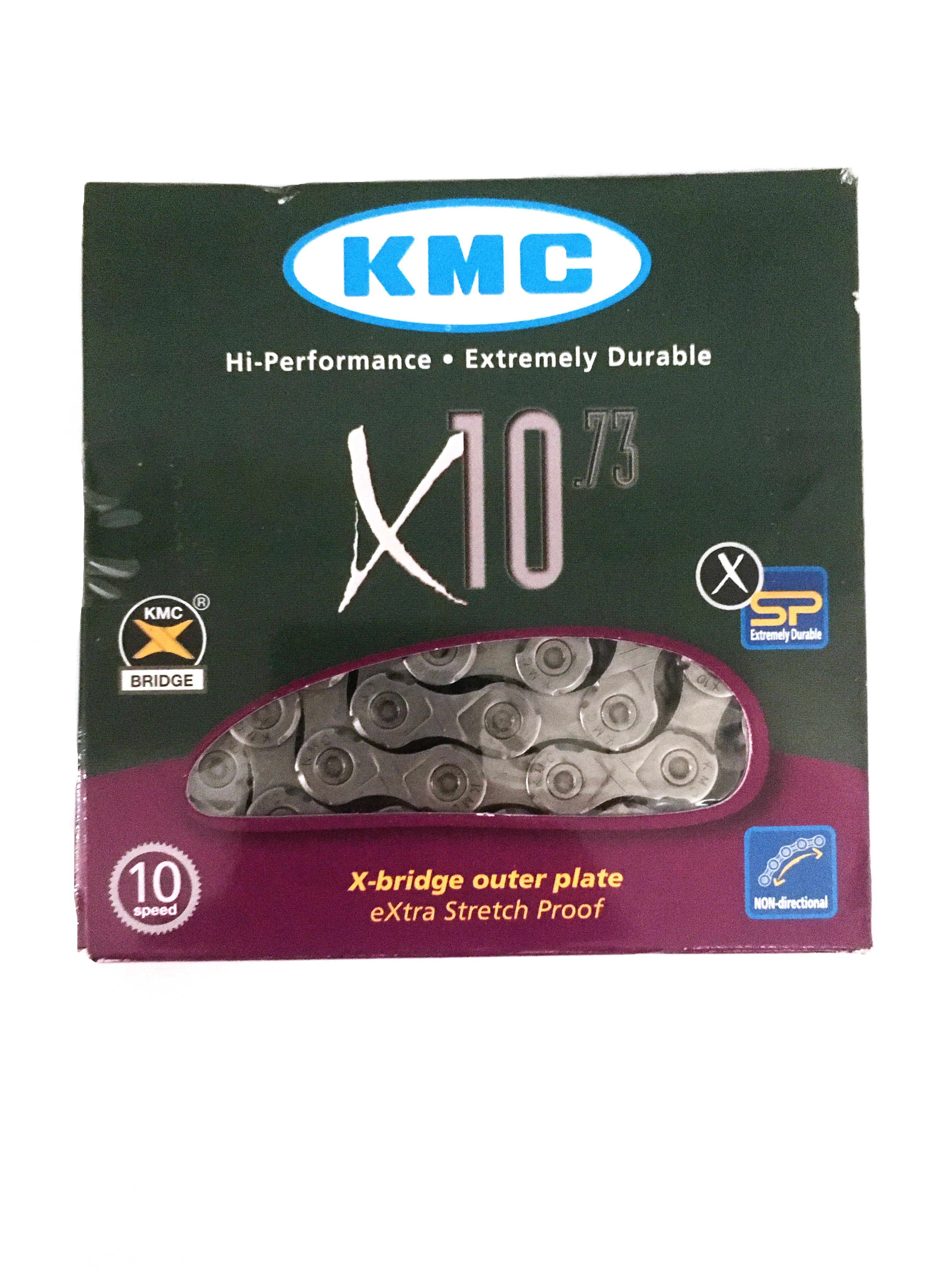 

Цепь велосипедная KMC X10.73 10 скоростей 114 звеньев серая