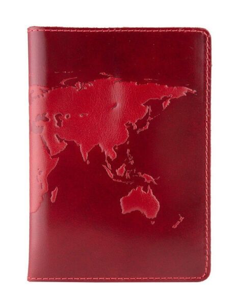 

Кожаная обложка на паспорт HiArt PC-01 World Map красная Красный