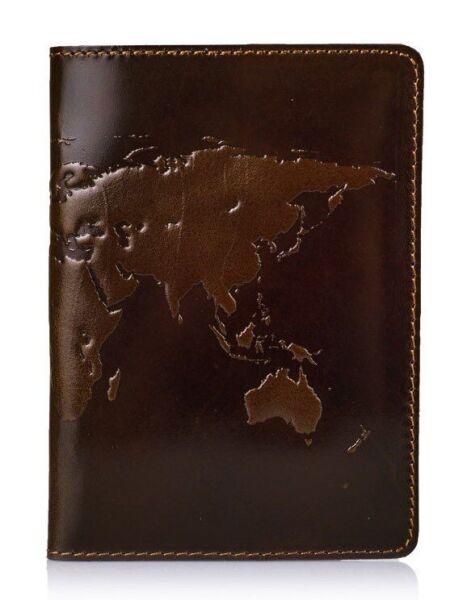 

Кожаная обложка на паспорт HiArt PC-01 World Map оливковая Оливковый