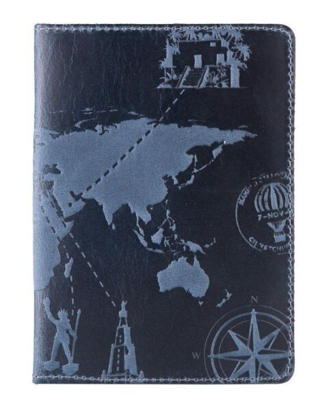 

Кожаная обложка на паспорт HiArt PC-01 7 Wonders of the World голубая Голубой