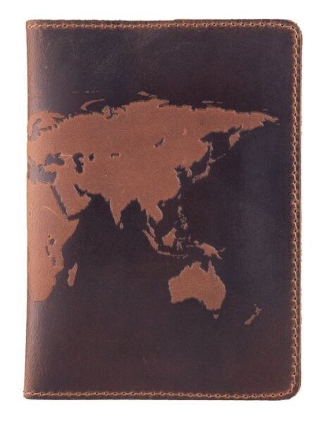 

Кожаная обложка на паспорт HiArt PC-01 Shabby Cumaru World Map Рыжий