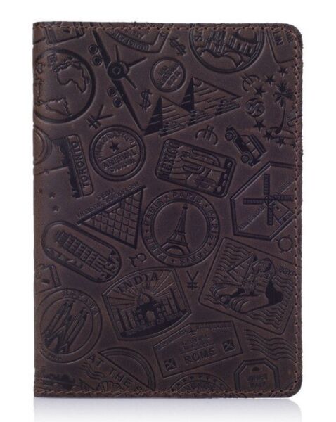 

Обложка для паспорта из кожи HiArt PC-02 Shabby Gavana Brown Let's Go Travel Коричневый